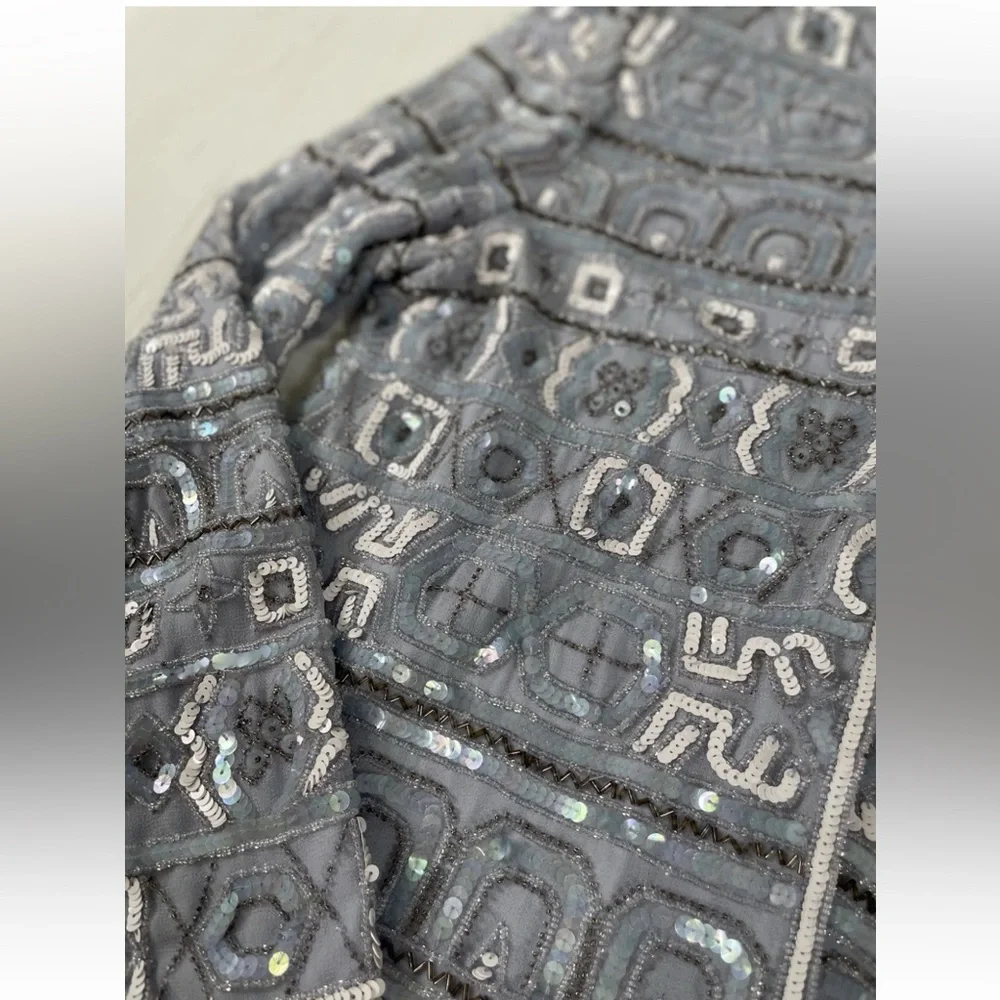Vintage Beaded Evening wear ladies sequined jacket Coat Blazer Sky‎ Blue Amazing - Picture 10 of 16